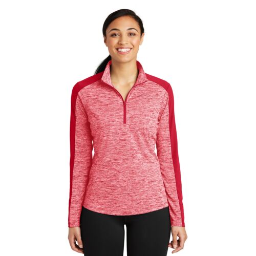 Ladies PosiCharge ® Electric Heather Colorblock 1/4 Zip Pullover Thumbnail